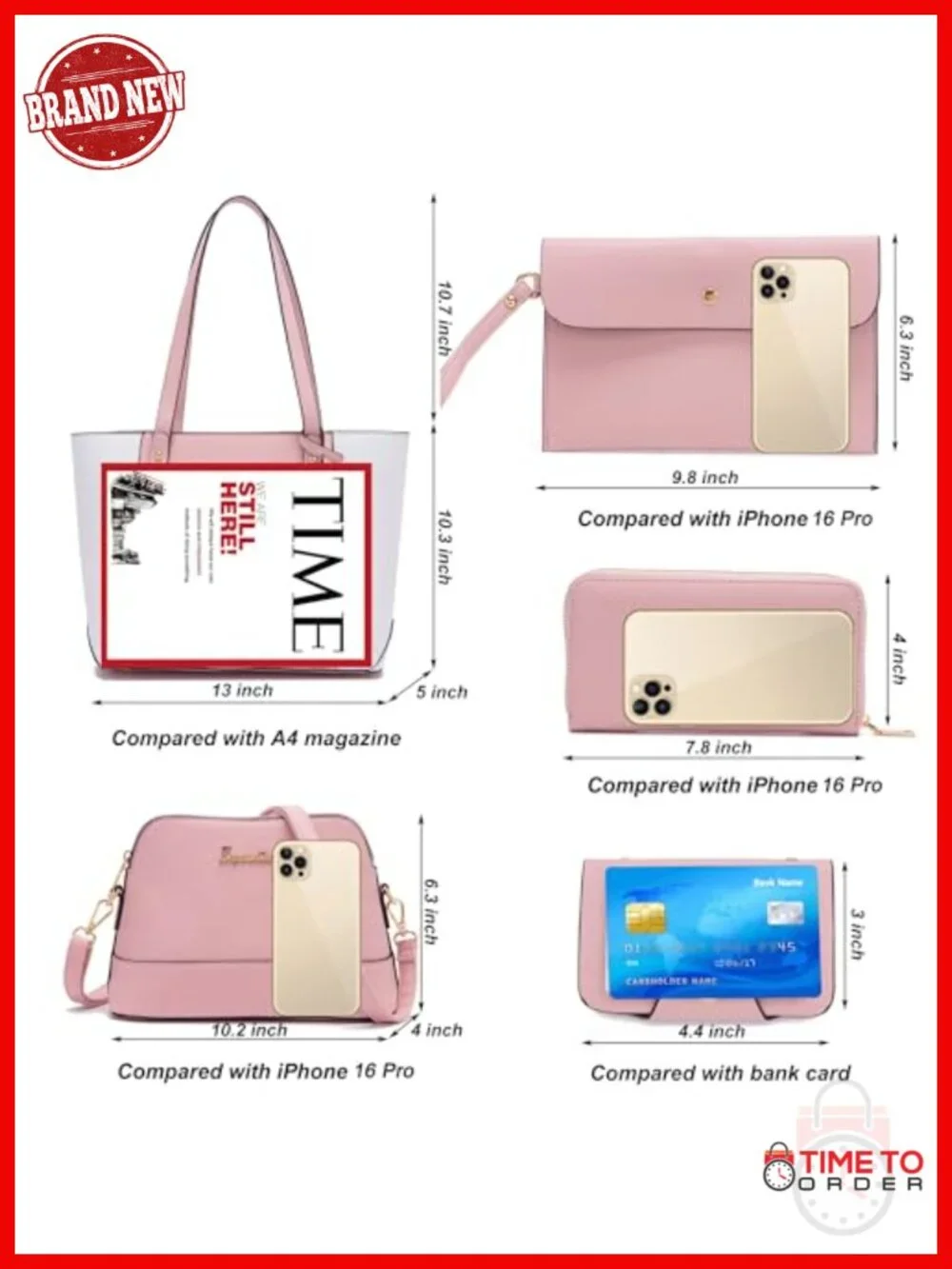 5-Piece PU Leather Tote Bag Set with Wallet, Clutch, and Card Holder